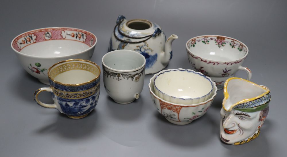 18th century Chinese and English ceramics, to include a Chinese coffee cup, painted with European figures (some damage)